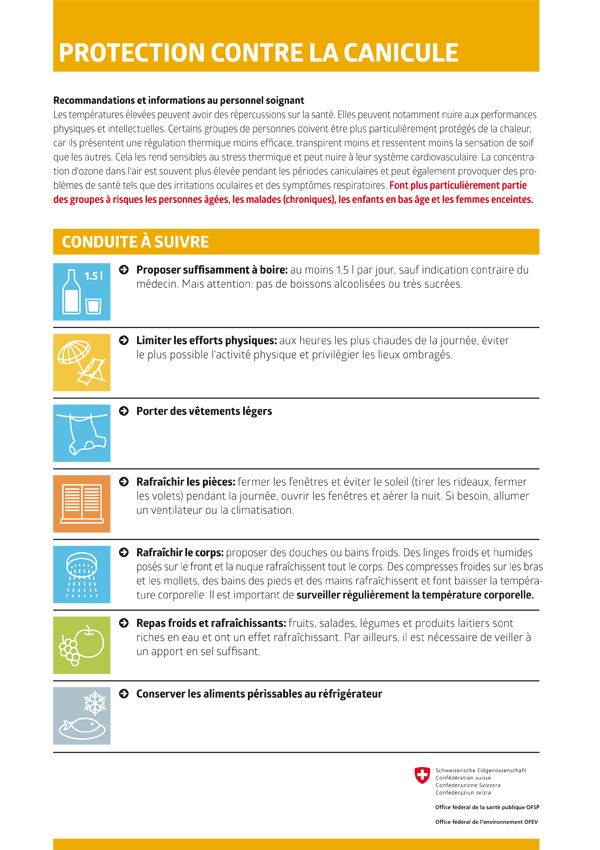 Protection contre la canicule : recommandations au personnel soignant