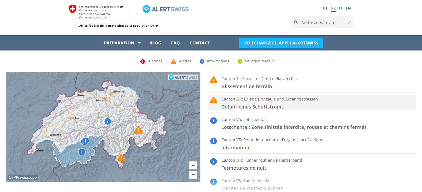 Alertswiss, une application pour la transmission à la population de l'alarme et d'informations